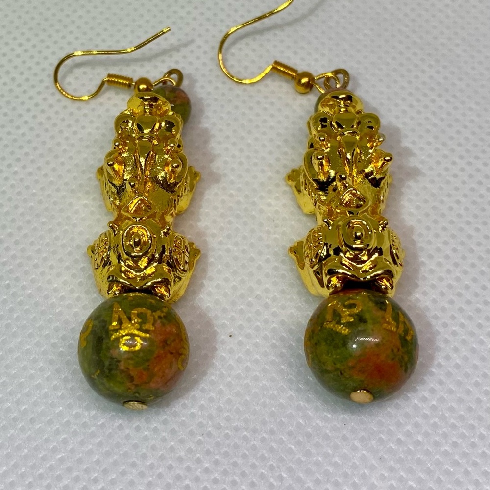 Pixiu Unakite Dangle Earrings